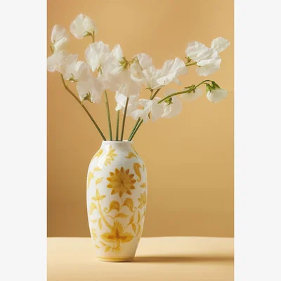 Anthropologie Elle Handpainted Chinoiserie Floral Ceramic Vase