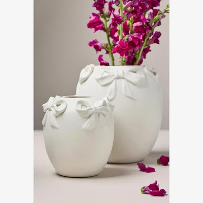 Anthropologie Clara Matte White Ceramic Bow Vase