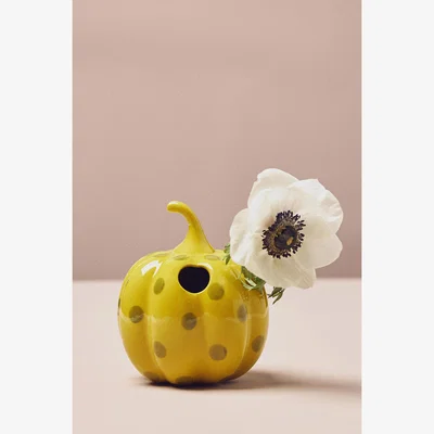 Anthropologie Bonnie Handpainted Floral Stoneware Gourd Bud Vase
