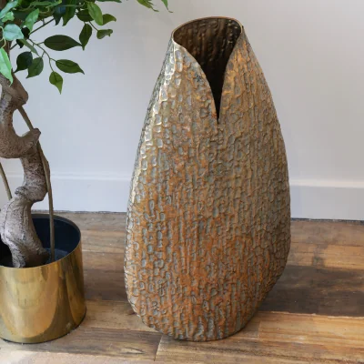 Arighi Bianchi Tall Gold Effect Textured Vase