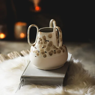 Arighi Bianchi Peach Ceramic Handled Vase