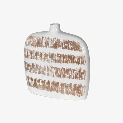 Barker and Stonehouse Rustic Striped Ceramic Vase, White | Barker & Stonehouse
