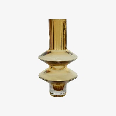 Barker and Stonehouse Citrine Low Tier Vase, Yellow Glass | Barker & Stonehouse