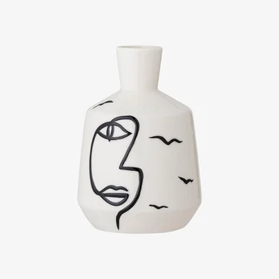 Barker and Stonehouse Lined Face Vase, White Stoneware | Barker & Stonehouse