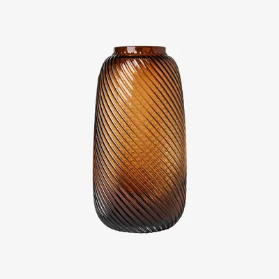 BHS.com Tall Lenticular Spiral Cognac Glass Vase, Amber