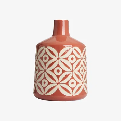 BHS.com Large Petal Patterned Ceramic Vase, Terracotta