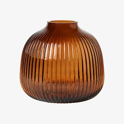 BHS.com Cognac Ribbed Glass Vase, Amber