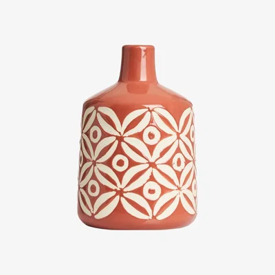 BHS.com Small Petal Patterned Ceramic Vase, Terracotta
