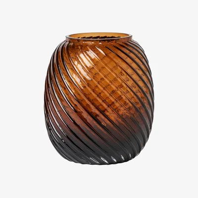 BHS.com Lenticular Spiral Cognac Glass Vase, Amber