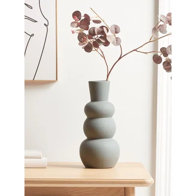 Cox and Cox NEW Earthenware Tall Bottle Vase - Grey