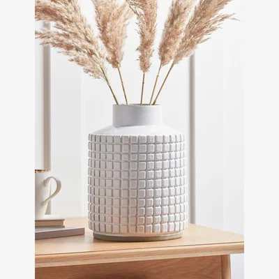 Cox and Cox White Grid Vase