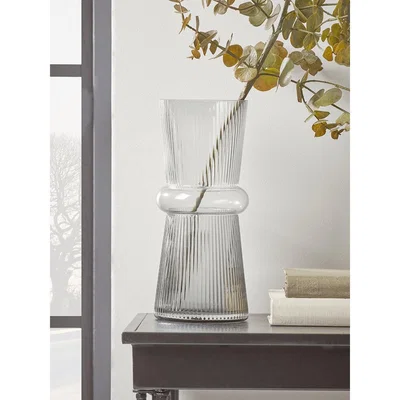 Cox and Cox NEW Soft Grey Fluted Vase
