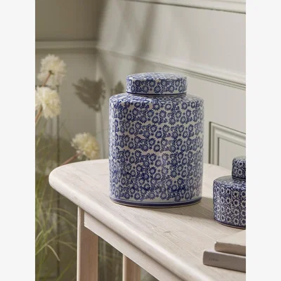 Cox and Cox Blue & White Patterned Storage Pot