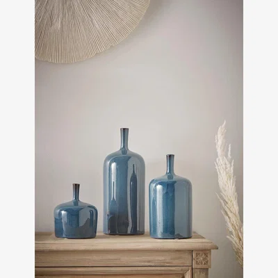 Cox and Cox Three Glazed Vases - Blue