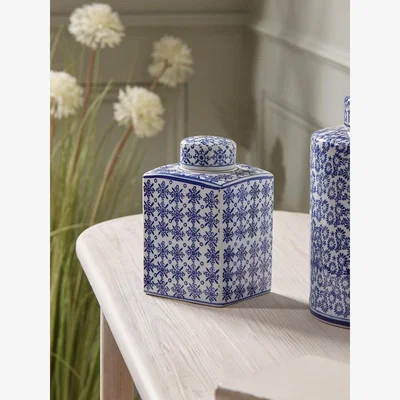 Cox and Cox Blue & White Geometric Storage Pot