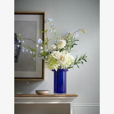 Cox and Cox Curved Rim Blue Glass Vase