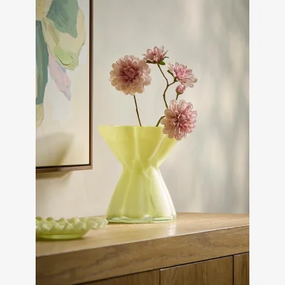 Cox and Cox Fluted Yellow Glass Vase