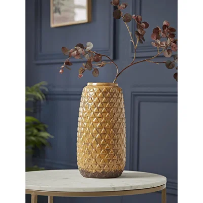 Cox and Cox Mustard Geometric Textured Vase