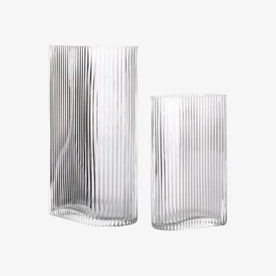 Cult Furniture HKliving Clear Ribbed Vases Set of 2