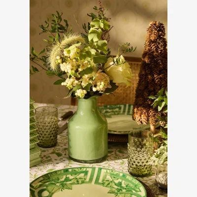 Casa by JJ Scalloped Vintage Inspired Green Glass Vase