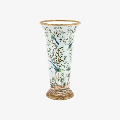 Casa by JJ Oversized Cloisonné-Style Vase with Hand Painted Bird Motif