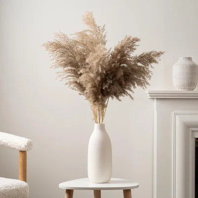 Dunelm Pampas Grass in Ribbed Ceramic Vase Green