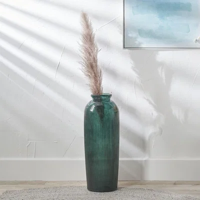 Dunelm Tall Ribbed Recycled Glass Vase Sea Green
