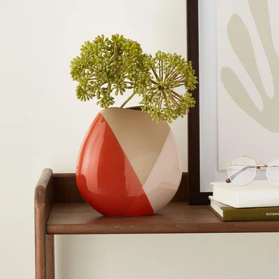 Dunelm Elements Sculpted Orange Round Small Vase Orange/White