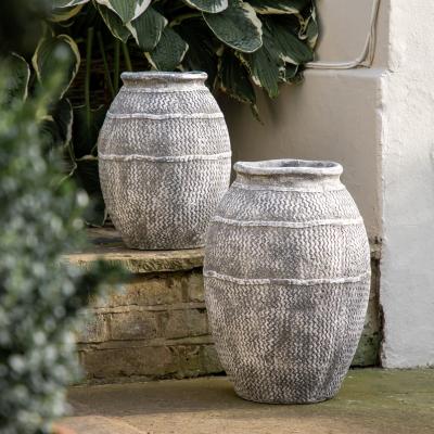 Dunelm Leverton Small Ribbed Cement Indoor Outdoor Vase Grey