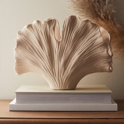 Dunelm Gingko Shell Vase Cream 32cm Pink