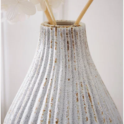 Dunelm Ribbed Stone Bottle Vase Concrete Effect