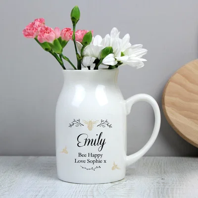 Dunelm Personalised Floral Bee Flower Jug Vase White