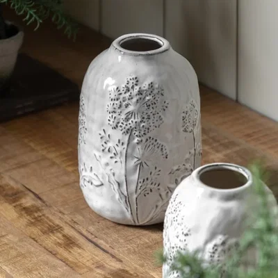 Dunelm Cedar & Sage Meadow Embossed Ceramic Stone Vase