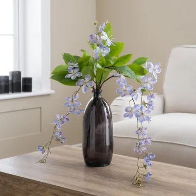 Dunelm Artificial Clematis in Charcoal Glass Vase