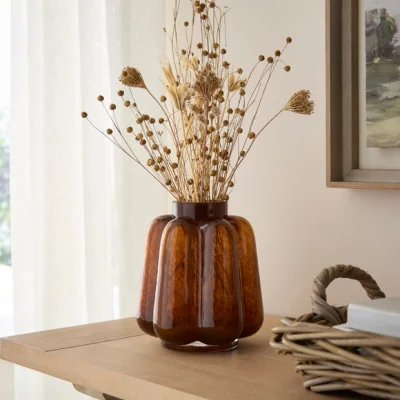 Dunelm Fluted Amber Glass Vase