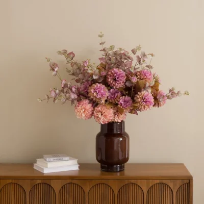 Dunelm Artificial Dried Look Ball Dahlia & Foliage in Ceramic Vase