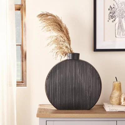 Dunelm Flat Circular Vase 40cm White Sand Black