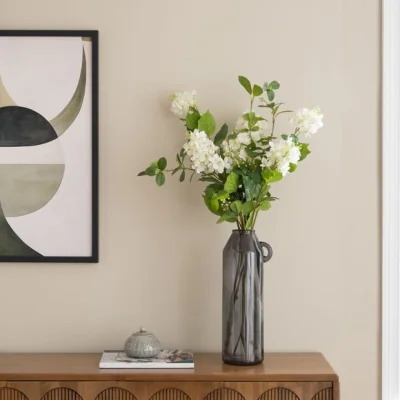 Dunelm Artificial Cone Hydrangeas in Charcoal Glass Vase