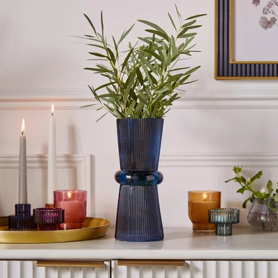 Dunelm Tall Ribbed Glass Vase Navy