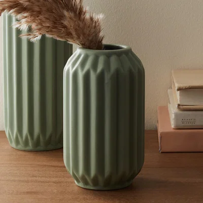 Dunelm Fluted Vase 14cm Sage Green