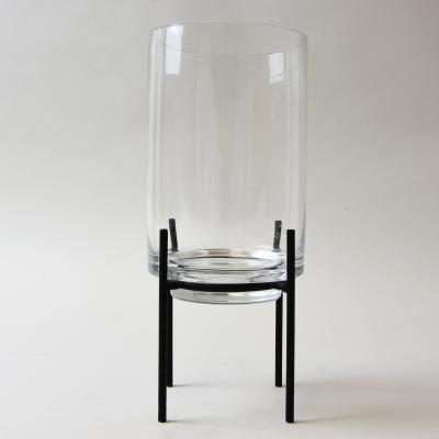 Dunelm Clear Glass Hurricane Vase with Metal Stand Clear