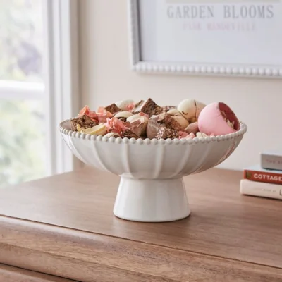 Dunelm Ceramic Ribbed Bowl with Beaded Edge