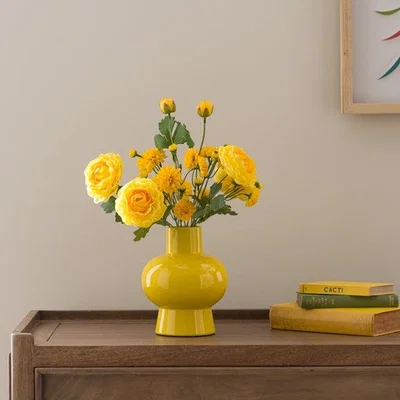Dunelm Artificial Floral Arrangement in Yellow Ceramic Vase