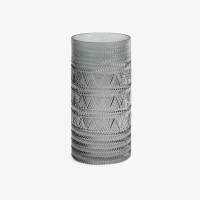 Dunelm Geo Embossed Glass Cylinder Vase Grey