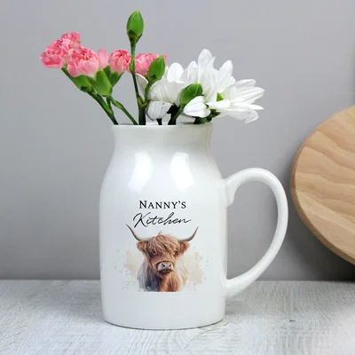 Dunelm Personalised Highland Cow Flower Jug Vase