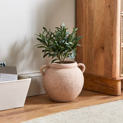 Dunelm Wide Stone Vase with Handles Pebble Stone