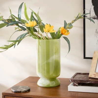 Dunelm Green Marbled Glass Hurricane Vase