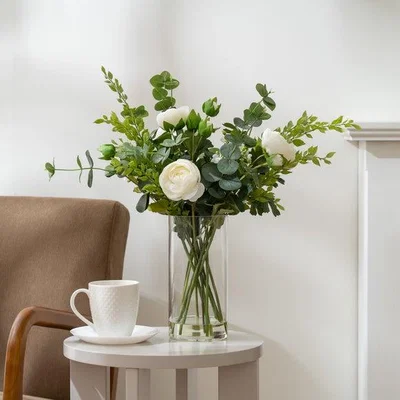 Dunelm Artificial Ranunculus Bouquet in Clear Glass Vase