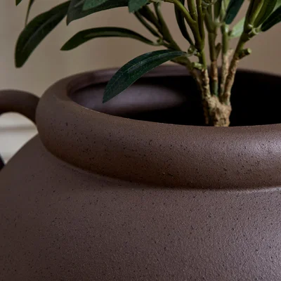 Dunelm Wide Stone Vase with Handles Bitter Chocolate (Brown)