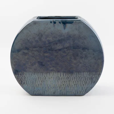 Dunelm Zen Round Flat Vase Blue